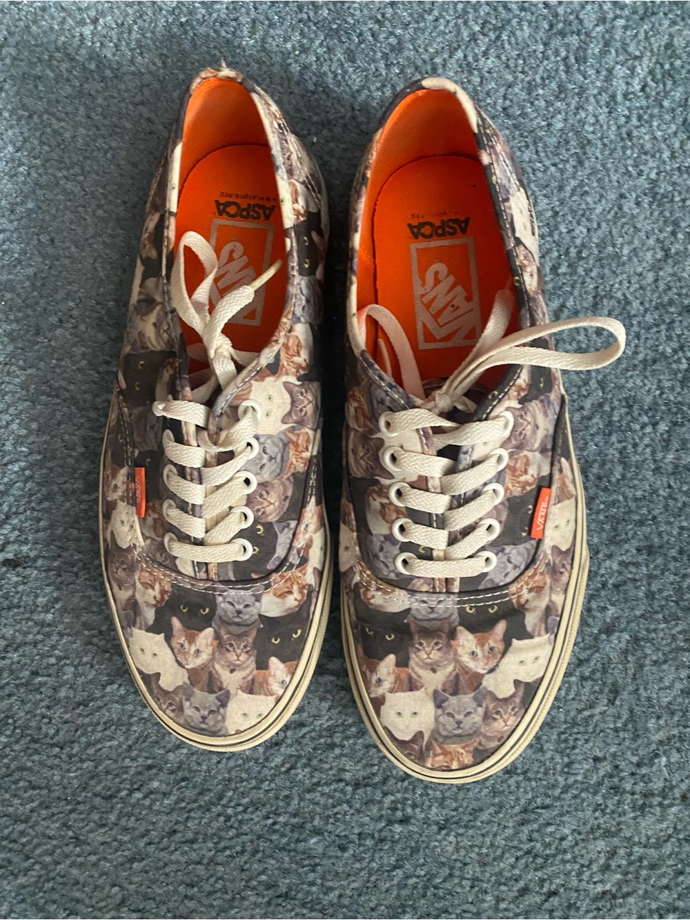 Vans Cat Print Low Top Sneakers in Orange, Black, Cream